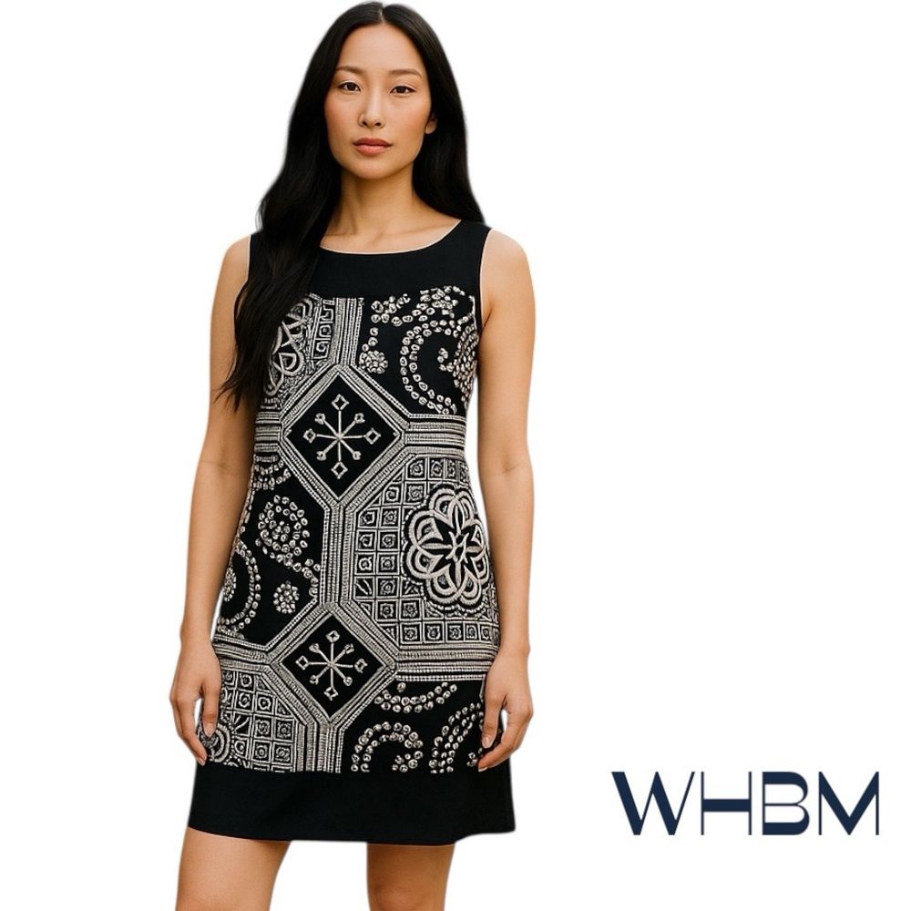 White House Black Market Pure Silk Black White Dress Size 4